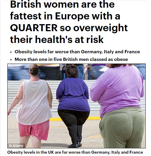 英女性の肥満問題については英紙でも特集（出典：http：//www.dailymail.co.uk）
