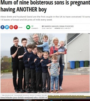 【海外発！Breaking News】息子9人の母親　10人目を妊娠するもまた男の子！（スコットランド）