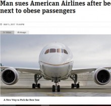 【海外発！Breaking News】隣席の肥満客に押し潰され14時間のフライト　豪男性、アメリカン航空を訴える