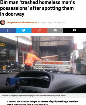 【海外発！Breaking News】清掃車スタッフ、ホームレスの持ち物を全て捨てる（英）