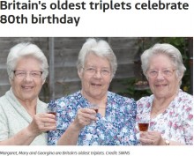 【海外発！Breaking News】イギリス最高齢の三つ子の女性、80歳誕生日を揃って祝う