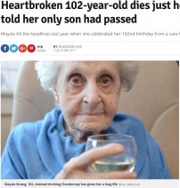 【海外発！Breaking News】一人息子の死を知った102歳女性、数時間後に息を引き取る（スコットランド）