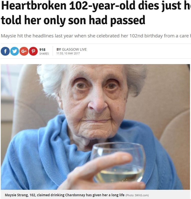 102歳女性、息子の死を知った数時間後に他界（出典：http://www.glasgowlive.co.uk）