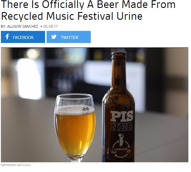 「ヒトの尿からも美味しいビールが生まれます」とデンマークのビールメーカー（出典：http://uproxx.com）