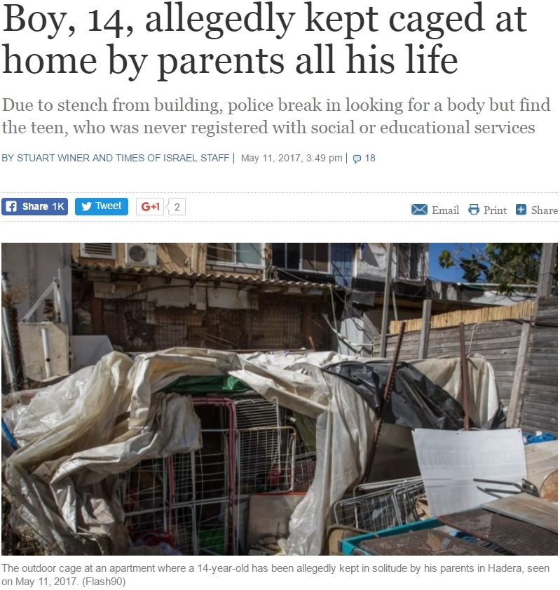 少年が監禁されていた屋外のケージ（出典：http://www.timesofisrael.com）