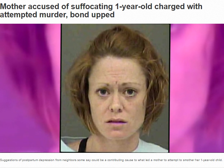産後うつの母親、病気のわが子を窒息死させようとする（画像は『WCNC.com　2017年6月20日付「Mother accused of suffocating 1-year-old charged with attempted murder, bond upped」（Photo: Charlotte-Mecklenburg Police Dept.）』のスクリーンショット）
