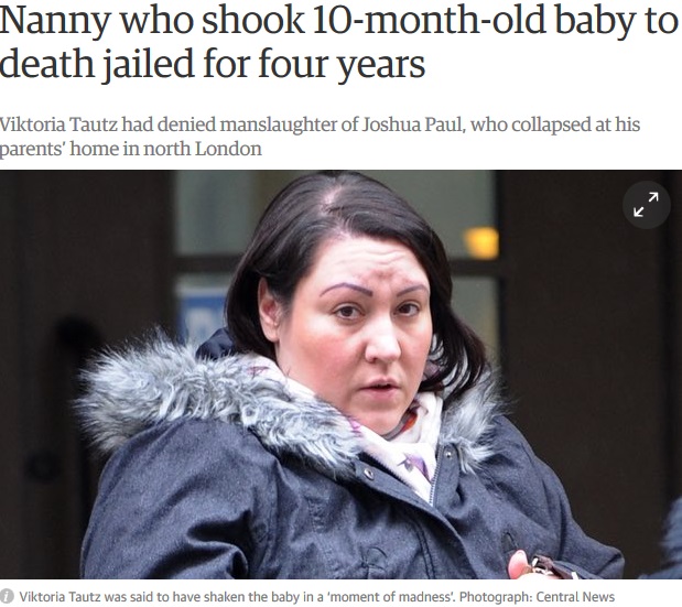 赤ちゃんを死なせたナニー（画像は『The Guardian　2017年6月1日付「Nanny who shook 10-month-old baby to death jailed for four years」（Photograph:Central News）』のスクリーンショット）