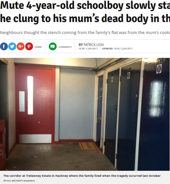 母の遺体そばで亡くなっていた男児が発見されたアパート（画像は『Daily Record　2017年6月7日付「Mute 4-year-old schoolboy slowly starved to death as he clung to his mum’s dead body in their flat」（Photo: ARCHANT/alwakeelr）』のスクリーンショット）