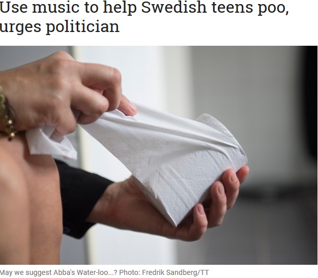 繊細な生徒たちはトイレの音が恥ずかしい!?（画像は『The Local　2017年6月9日付「Use music to help Swedish teens poo, urges politician」（Photo: Fredrik Sandberg/TT）』のスクリーンショット）
