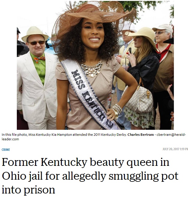 元ミス・ケンタッキーが薬物密売に関与で逮捕（画像は『Lexington Herald-Leader　2017年7月20日付「Former Kentucky beauty queen in Ohio jail for allegedly smuggling pot into prison」（cbertram＠herald-leader.com）』のスクリーンショット）