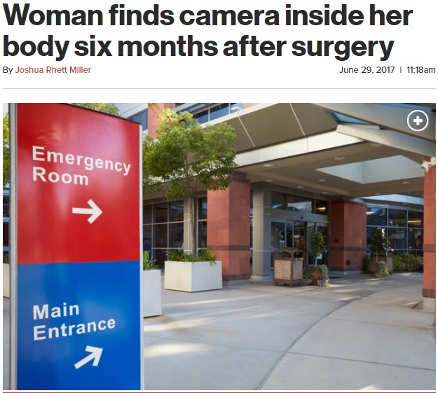 内視鏡カメラを半年間も患者の体内に置き忘れた米・大学病院（画像は『New York Post　2017年6月29日付「Woman finds camera inside her body six months after surgery」（Shutterstock）』のスクリーンショット）