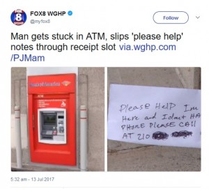 【海外発！Breaking News】ATMに閉じ込められた修理工、領収書受け取り口から「助けて」のメモ（米）
