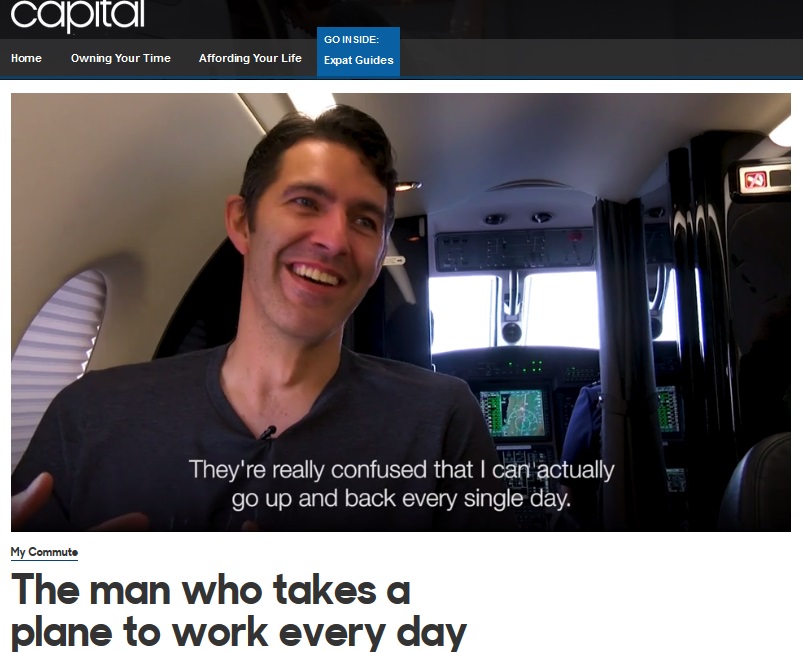 飛行機通勤するロサンゼルス在住の男性（画像は『BBC News　2017年7月13日付「The man who takes a plane to work every day」』のスクリーンショット）