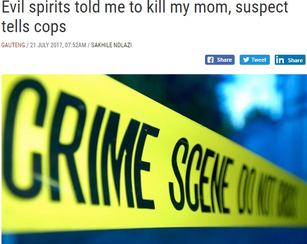 母親を殺害した男、自首するも「悪霊のせい」（画像は『IOL News　2017年7月21日付「Evil spirits told me to kill my mom, suspect tells cops」（File picture: Independent Media）』のスクリーンショット）
