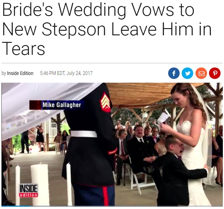 継母になる女性に抱きつく4歳男児（画像は『Inside Edition　2017年7月24日付「Bride's Wedding Vows to New Stepson Leave Him in Tears」』のスクリーンショット）
