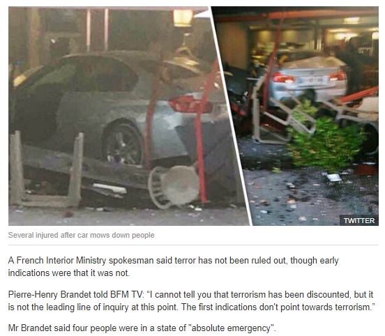 パリ郊外で車がピザレストランに突っ込み多数の死傷者（画像は『Express　2017年8月15日付「Girl, 13, killed and four critical as car mows down customers at Paris pizzeria」（Twitter）』のスクリーンショット）