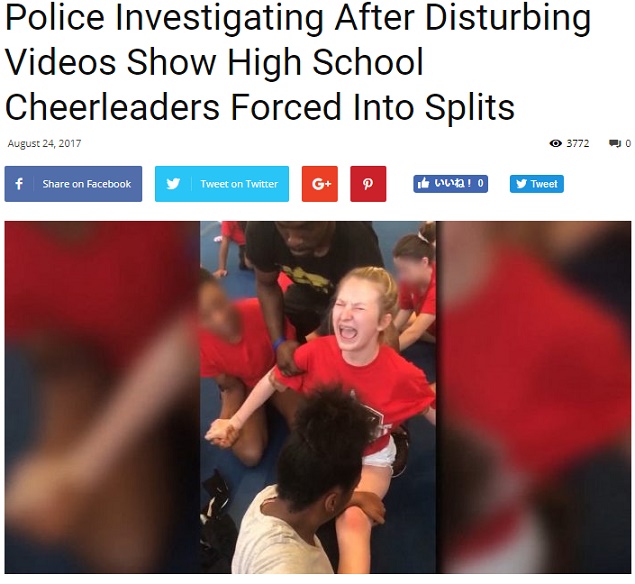 チアリーディング部、部員に開脚を無理強い（画像は『Breaking911　2017年8月24日付「Police Investigating After Disturbing Videos Show High School Cheerleaders Forced Into Splits」（YouTube/9News）』のスクリーンショット）