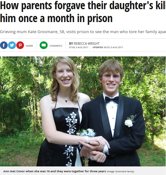 娘と3年間交際していた男（画像は『Mirror　2017年8月6日付「How parents forgave their daughter's killer and now visit him once a month in prison」（Image: Grosmaire family）』のスクリーンショット）