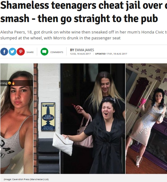 裁判所からパブへ直行した2人（画像は『Manchester Evening News　2017年8月18日付「Shameless teenagers cheat jail over drink-drive smash - then go straight to the pub」（Image: Cavendish Press（Manchester）Ltd）』のスクリーンショット）