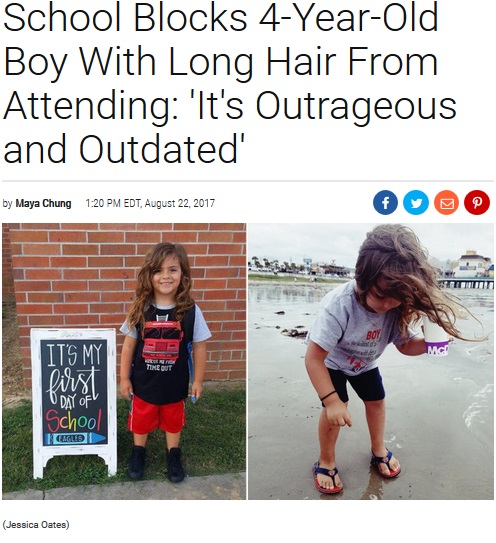 4歳男児、初登校するも学校側は「校則違反」（画像は『Inside Edition　2017年8月22日付「School Blocks 4-Year-Old Boy With Long Hair From Attending:‘It's Outrageous and Outdated’」』のスクリーンショット）