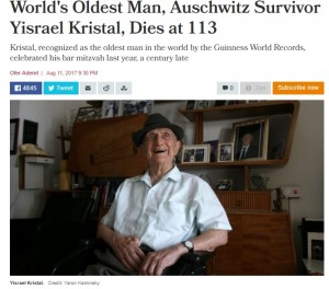 【海外発！Breaking News】世界最高齢男性イスラエル・クリスタルさん113歳で死亡　アウシュヴィッツも経験