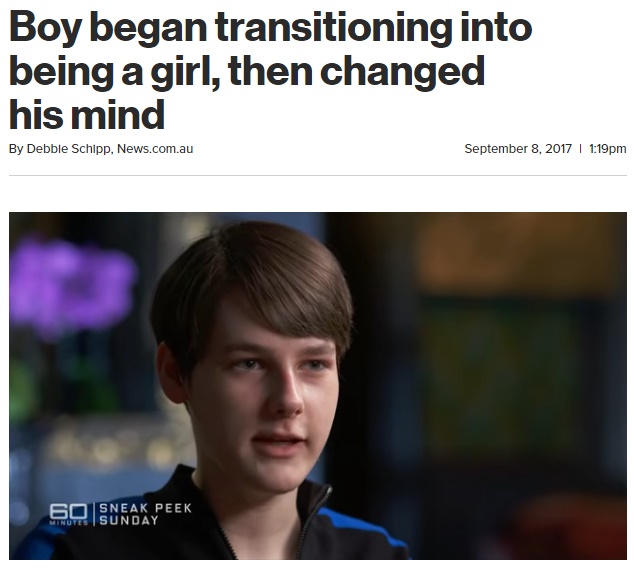 性同一性障害の診断はやはり慎重に（画像は『New York Post　2017年9月8日付「Boy began transitioning into being a girl, then changed his mind」（News.com.au）』のスクリーンショット）