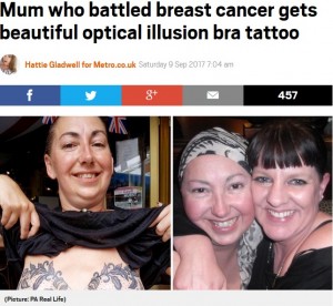 【海外発！Breaking News】乳がんで両乳房切除した女性、素晴らしいアイデアのタトゥーを施す（英）
