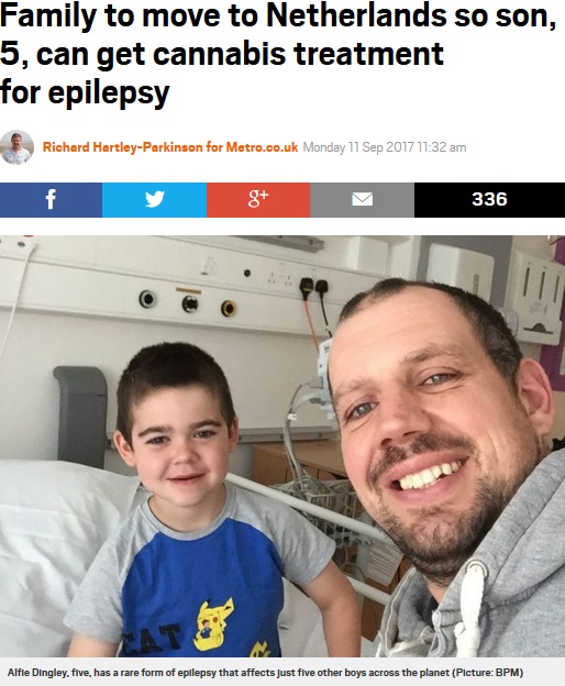 5歳息子のために家族はオランダ移住を決意（画像は『Metro　2017年9月11日付「Family to move to Netherlands so son, 5, can get cannabis treatment for epilepsy」（Picture: BPM）』のスクリーンショット）
