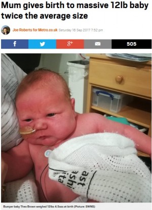 【海外発！Breaking News】5,570gの赤ちゃんが自然分娩で誕生　「ヘトヘトになった」と母親（英）
