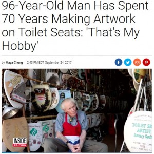 【海外発！Breaking News】トイレの蓋に絵を描き続けて70年になる96歳の米男性＜動画あり＞