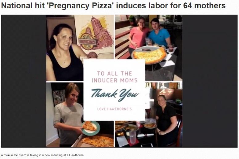 これを食べると産気づくと評判のピザ（画像は『KHOU　2017年9月6日付「National hit ‘Pregnancy Pizza’induces labor for 64 mothers」』のスクリーンショット）