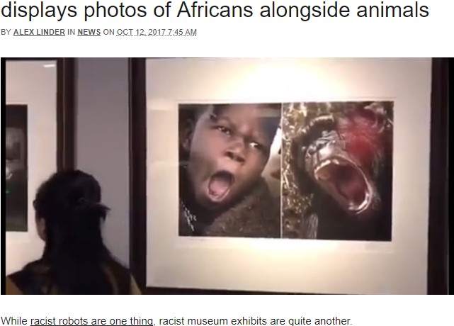 湖北省博物館での展示写真（画像は『Shanghaiist　2017年10月12日付「Incredibly racist Chinese museum exhibit displays photos of Africans alongside animals」』のスクリーンショット）