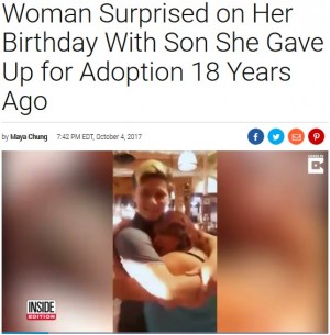 【海外発！Breaking News】誕生日に感動のサプライズ　18年前養子に出した息子と再会した女性（米）＜動画あり＞