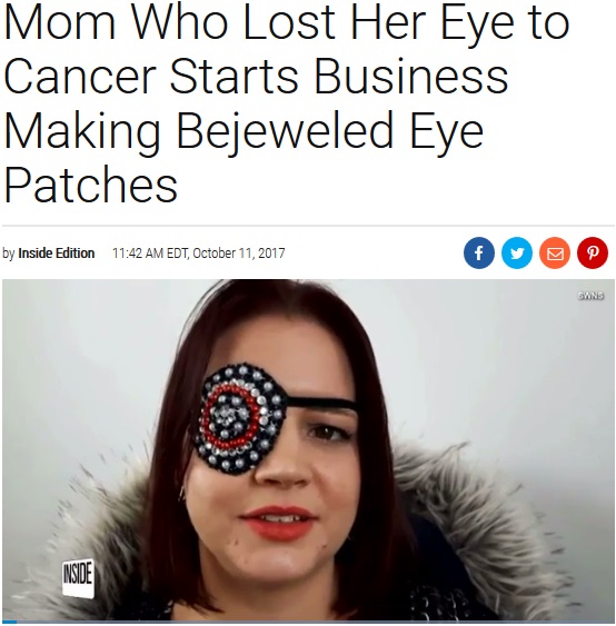 アイパッチのデザインをビジネスにした女性（画像は『Inside Edition 2017年10月11日付「Mom Who Lost Her Eye to Cancer Starts Business Making Bejeweled Eye Patches」』のスクリーンショット）