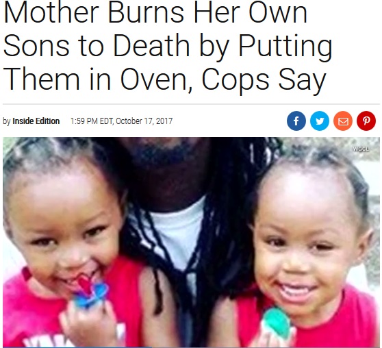 母親に殺害された1歳児と2歳児（画像は『Inside Edition　2017年10月17日付「Mother Burns Her Own Sons to Death by Putting Them in Oven, Cops Say」』のスクリーンショット）