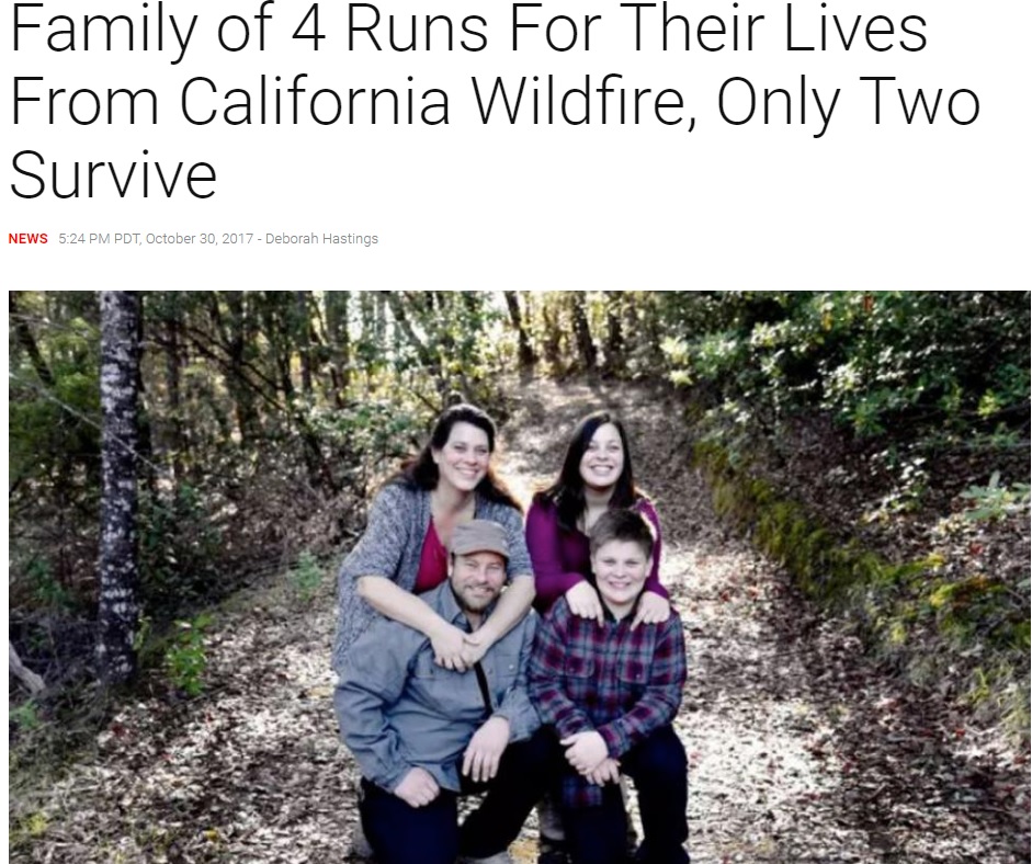 山火事から逃げようとしたシェパードさん一家（画像は『Inside Edition　2017年10月30日付「Family of 4 Runs For Their Lives From California Wildfire, Only Two Survive」（Mindi Ramos）』のスクリーンショット）