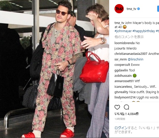 ブラジル・リオの空港でキャッチされたジョン・メイヤー（画像は『TMZ　2017年10月17日付Instagram「John Mayer's body is pajama clad at 40」』のスクリーンショット）