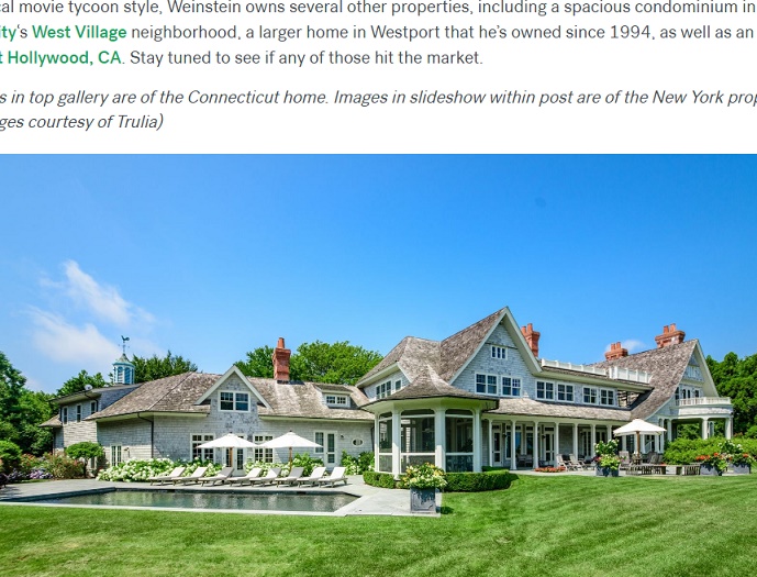 ハーヴェイ・ワインスタイン不動産を次々と売却（画像は『Trulia　2017年10月11日付「Harvey Weinstein Sells His Connecticut Home And Lists Hamptons Estate」』のスクリーンショット）