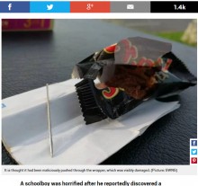 【海外発！Breaking News】ハロウィンで貰ったチョコレートバーに、5センチの針が混入（英）