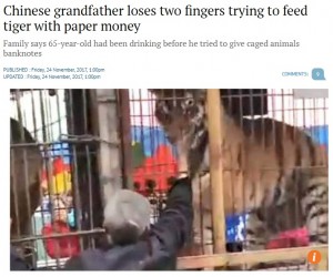 【海外発！Breaking News】「ほら、チップだ」男性がトラの檻に手を突っ込み指を食いちぎられる（中国）