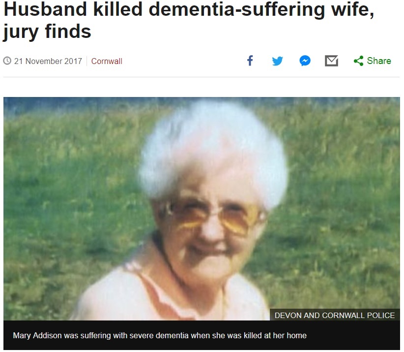 先に認知症を患った妻、夫に殺害される（画像は『BBC News　2017年11月21日付「Husband killed dementia-suffering wife, jury finds」（DEVON AND CORNWALL POLICE）』のスクリーンショット）