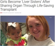 【海外発！Breaking News】ドナーの肝臓を分け合った11か月女児と17歳少女に強い絆「私たちはもう姉妹」（米）