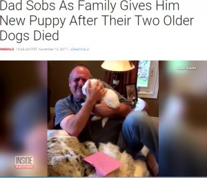 【海外発！Breaking News】家族に子犬をプレゼントされた父、サプライズに号泣（カナダ）＜動画あり＞