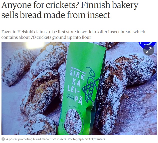 コオロギ入りパンはミネラルが豊富！（画像は『The Guardian　2017年11月23日付「Anyone for crickets？ Finnish bakery sells bread made from insect」（Photograph: STAFF/Reuters）』のスクリーンショット）