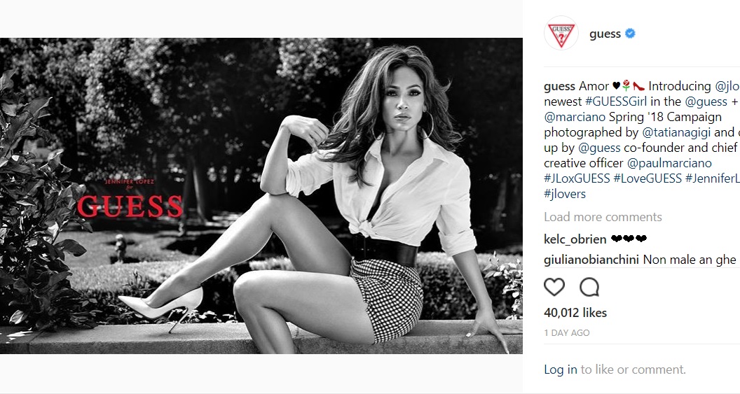 ジェニファーが『GUESS』キャンペーンモデルに（画像は『GUESS　2017年11月27日付Instagram「Amor Introducing ＠jlo as the newest ＃GUESSGirl in the ＠guess ＋ ＠marciano Spring ’18 Campaign photographed by ＠tatianagigi」』のスクリーンショット）