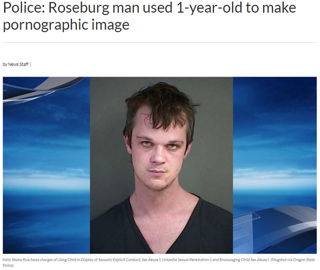 29歳男、1歳養女の裸を動画で送信（画像は『KVAL　2017年11月15日付「Police: Roseburg man used 1-year-old to make pornographic image」（Mugshot via Oregon State Police）』のスクリーンショット）