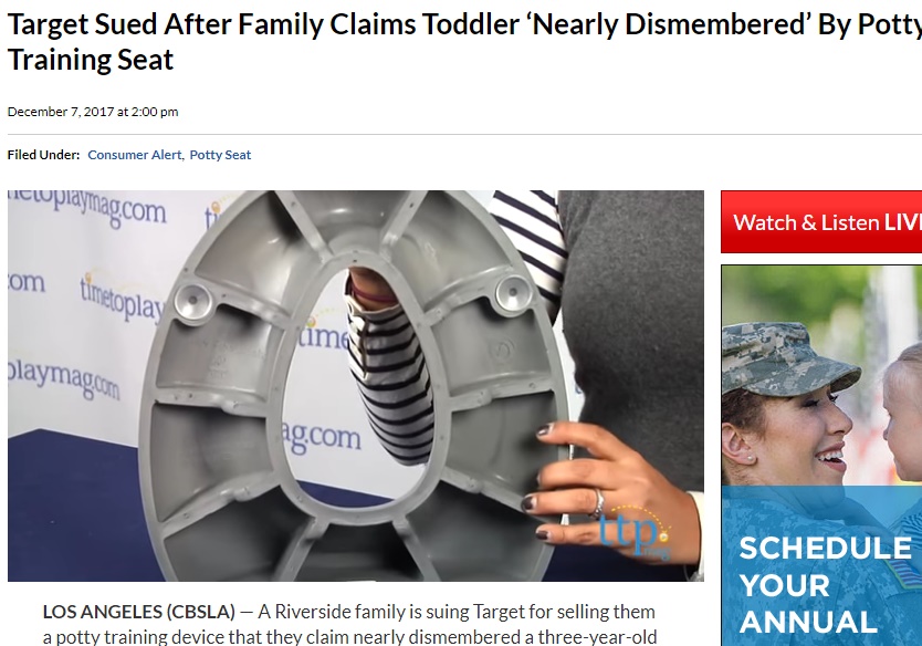男児があわや陰茎を失いかけた補助便座（画像は『CBS Los Angeles　2017年12月7日付「Target Sued After Family Claims Toddler ‘Nearly Dismembered’ By Potty Training Seat」（TTPM Toy Reviews）』のスクリーンショット）