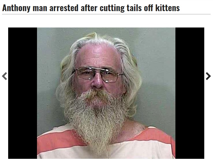 生後4週間のネコの尻尾を切り落とした男（画像は『Ocala.com　2017年11月28日付「Anthony man arrested after cutting tails off kittens」（Marion County Jail）』のスクリーンショット）