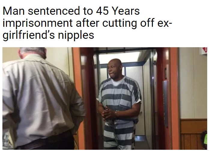 妊娠中の恋人の乳首を切り取った男、45年の服役へ（画像は『Newsroom　2017年11月29日付「Man sentenced to 45 Years imprisonment after cutting off ex-girlfriend’s nipples」』のスクリーンショット）