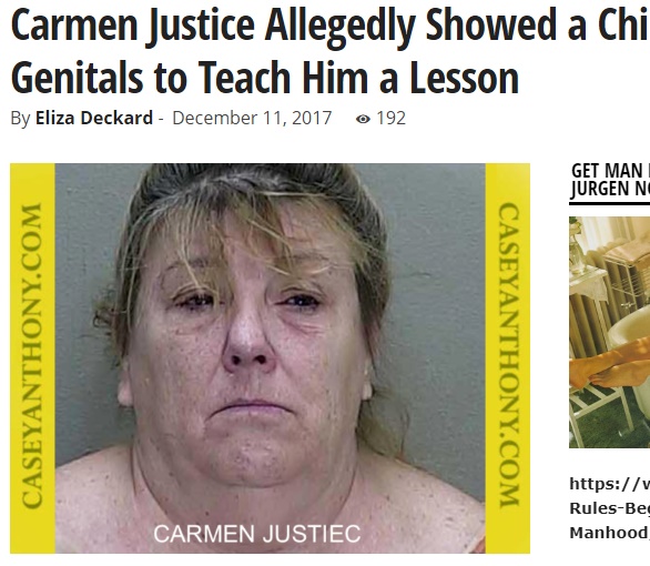 「男児にしつけをしただけ」と女（画像は『Casey Anthony　2017年12月11日付「Carmen Justice Allegedly Showed a Child Her Genitals to Teach Him a Lesson」』のスクリーンショット）